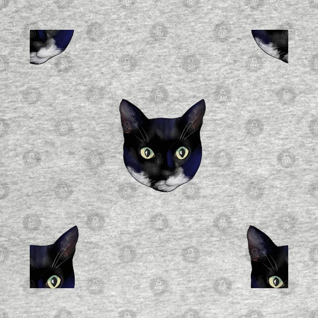 Black and White Tuxedo Cat Faces  - Repeat Pattern by andreeadumez